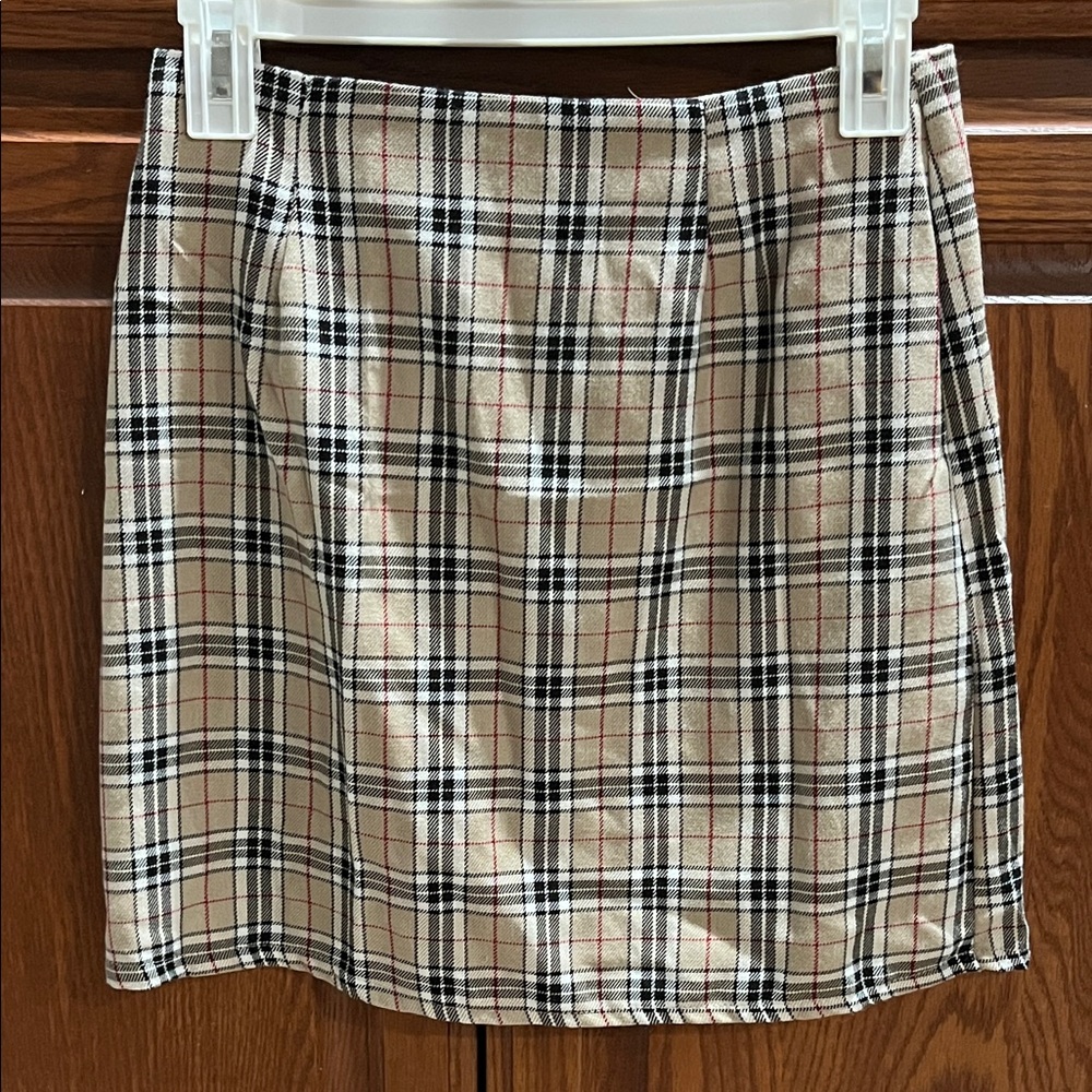 Nasty Gal Beige Plaid Mini Skirt